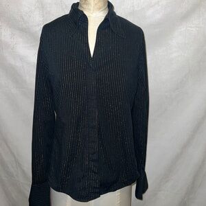 Black button down blouse with gold shimmer stripes size‎ Large